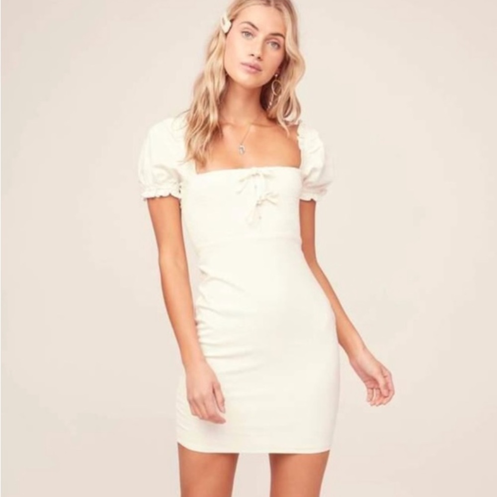 Astr the label white mini linen dress puff sleeves